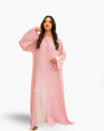 Muhajeerah Blush Rose Serenity Abaya – elegant soft pink abaya for UAE women